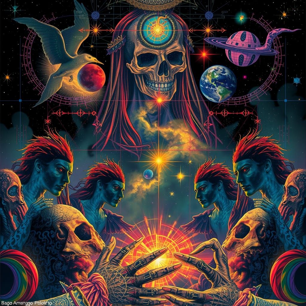 Astral Cosmic Illustration in Pablo Amaringo Style
