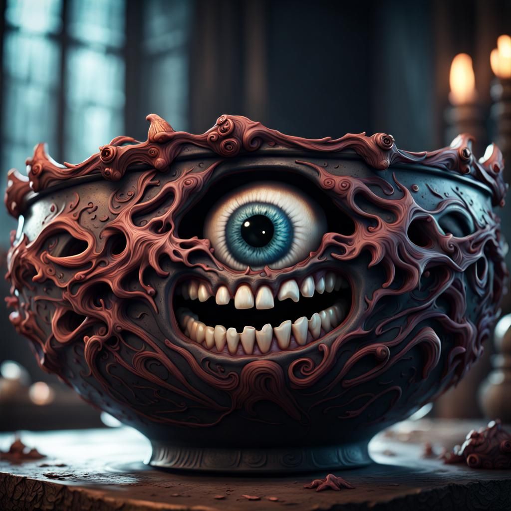 Scary Detailed Bowl with Teeth: Fantasy Concept Art