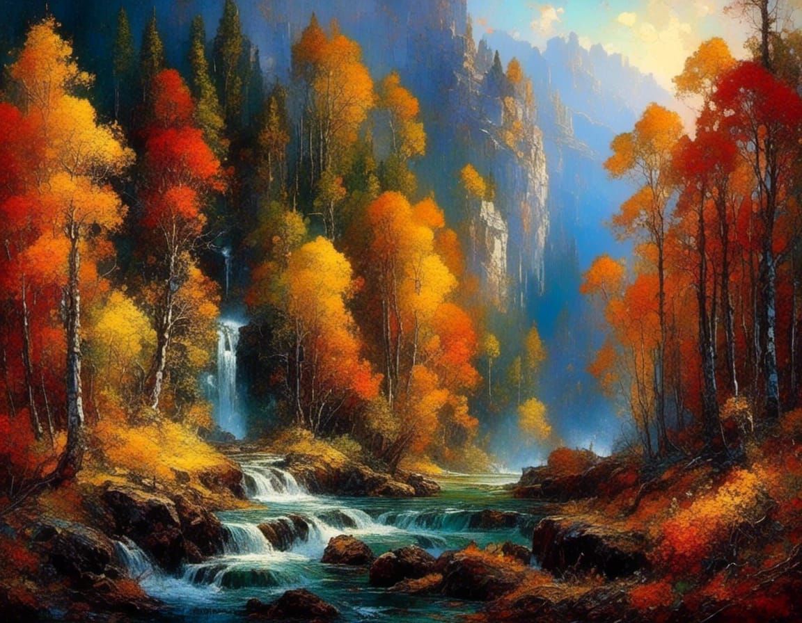 Stunning Vintage Waterfall Masterpiece in Impasto Style