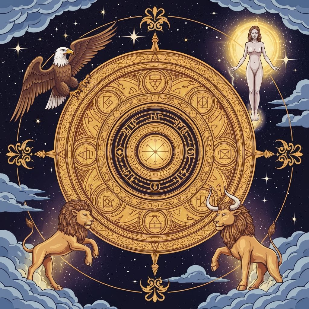 Mystical Wheel of Change Tarot Card Illustration