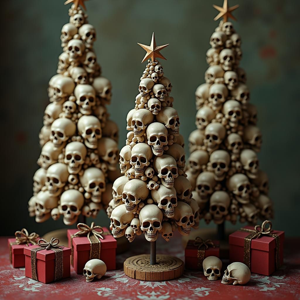 Macabre Christmas Scene with Skulls in Victorian Style