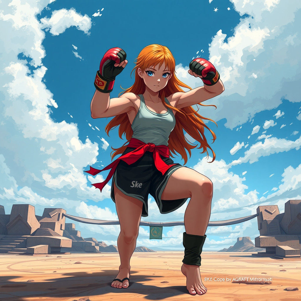 Redhead MMA Girl in Anime Style