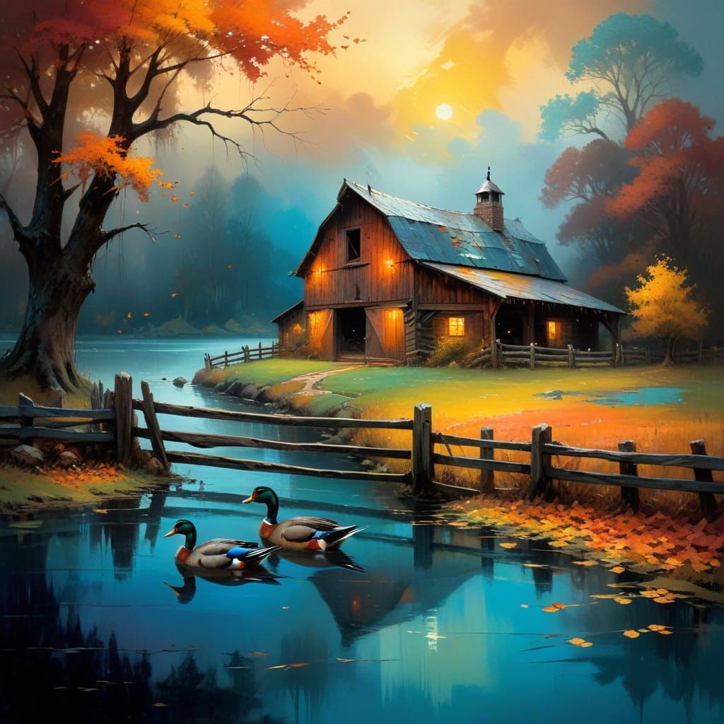 Medieval Barn Under Autumn Moonlight