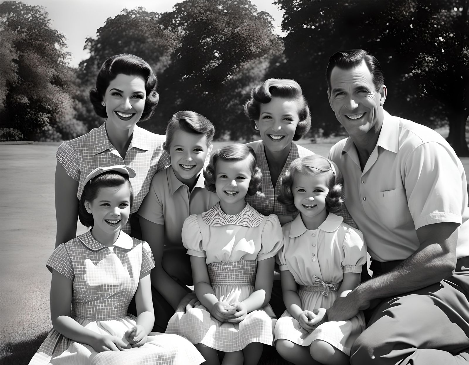 1950s Family Picnic: A Detailed Monochromatic Snapshot
