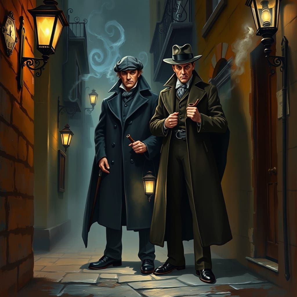 Sherlock Holmes in Victorian Alley, Painterly Illustration