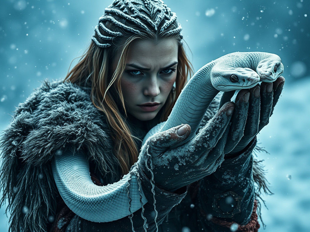 Viking Woman with Snake in Snowstorm