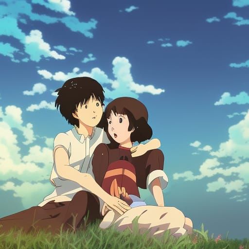 Anime Key Visual of Young Love, Ghibli Style