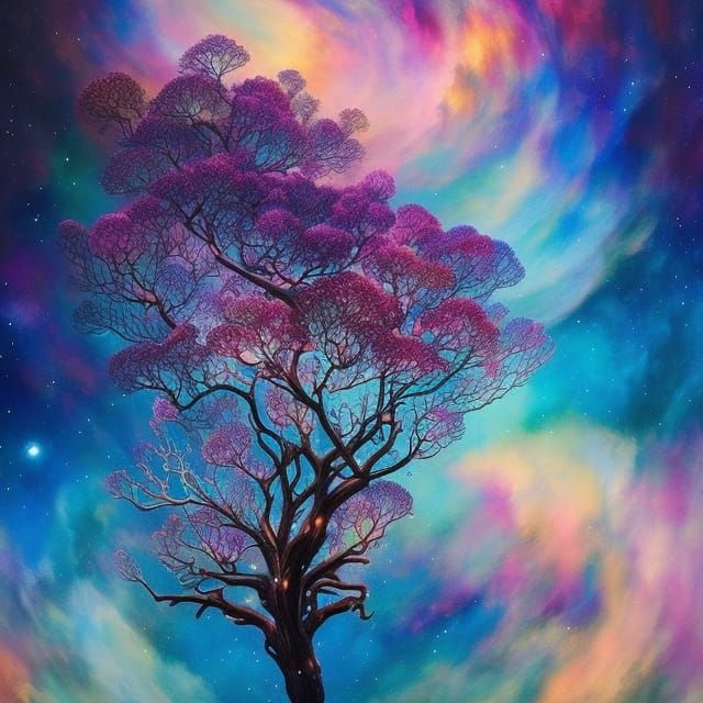 Cosmic Treehouse in Abstract Expressionist Style