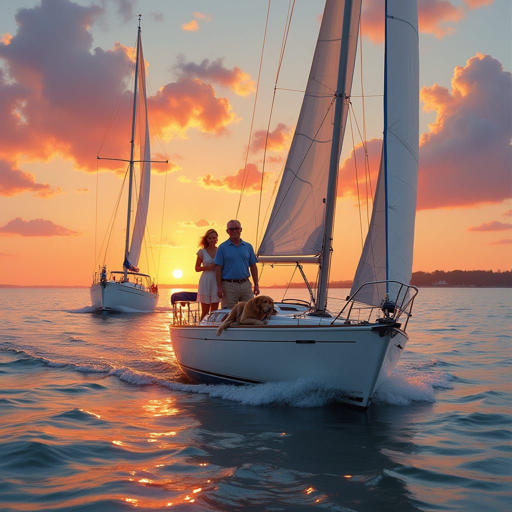 Peaceful Chesapeake Bay Sailboat Scene in Warm Golden Light