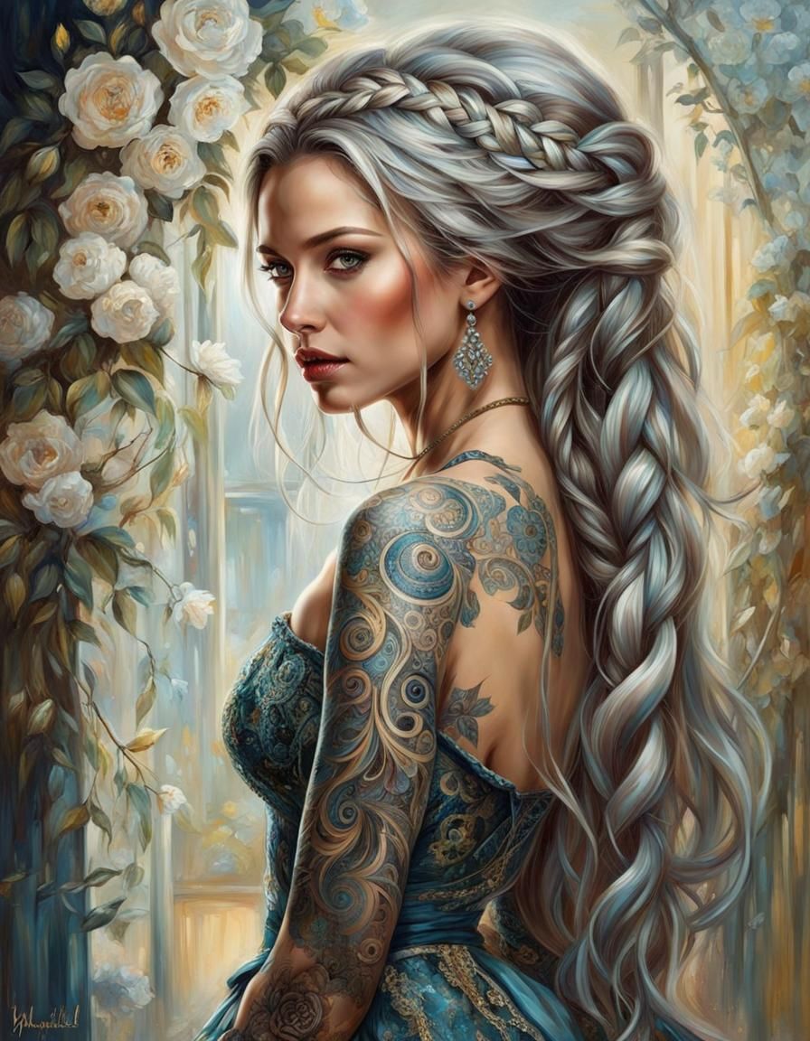 Detailed Portrait of a Tattooed Artist in Maximalist Style