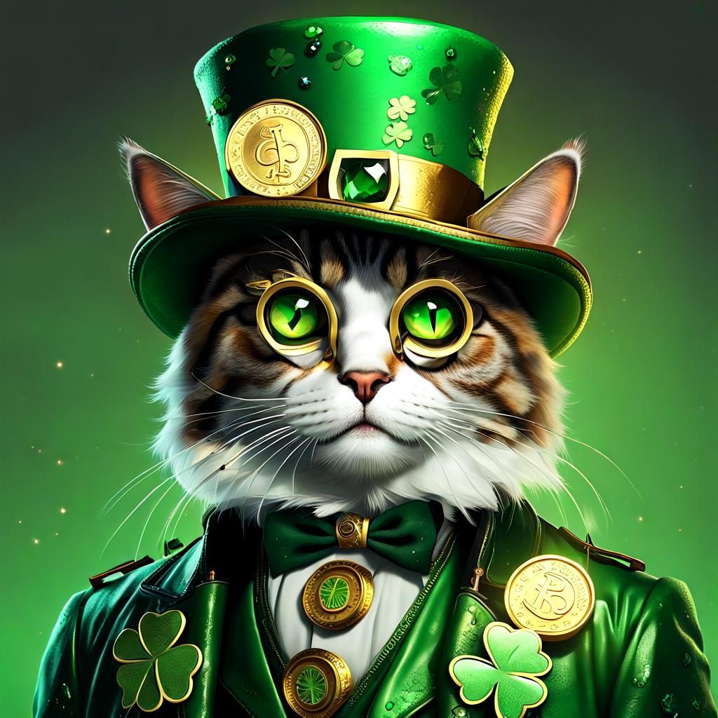 Steampunk Cat Celebrates St. Patrick's Day