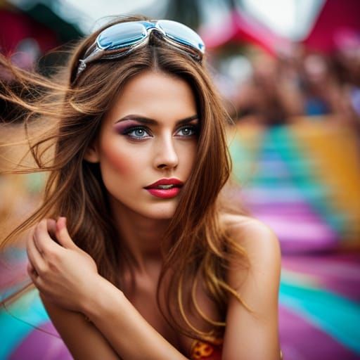 Brunette Girl Dancing at Brazilian Carnival