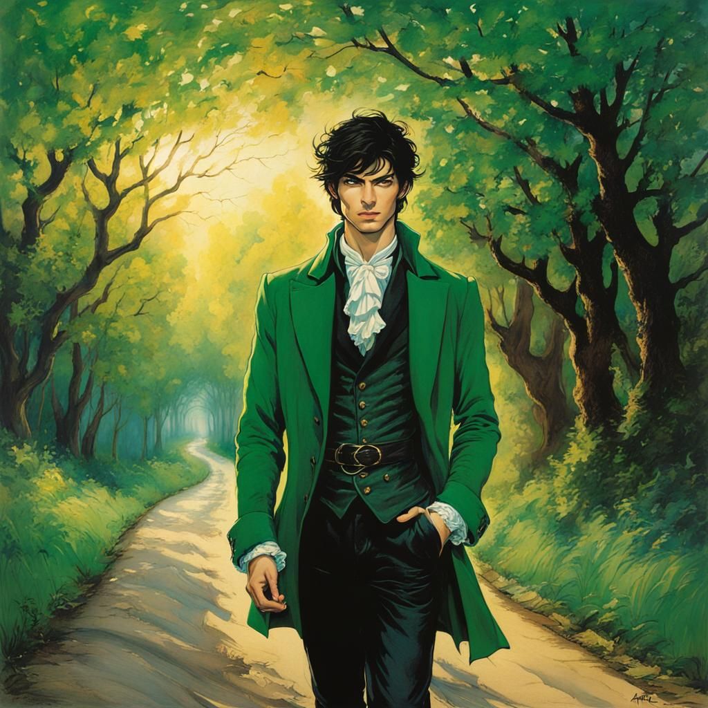 Fairytale Man on Road in Arthur Rackham Style