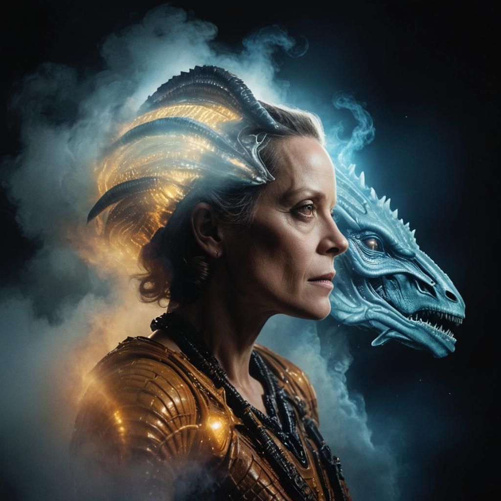 Sigourney Weaver with Alien Queen Portrait