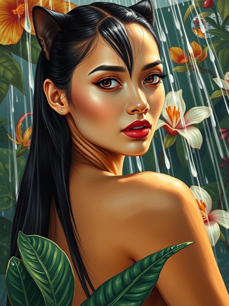 Sultry Feline Goddess in Shower Oasis