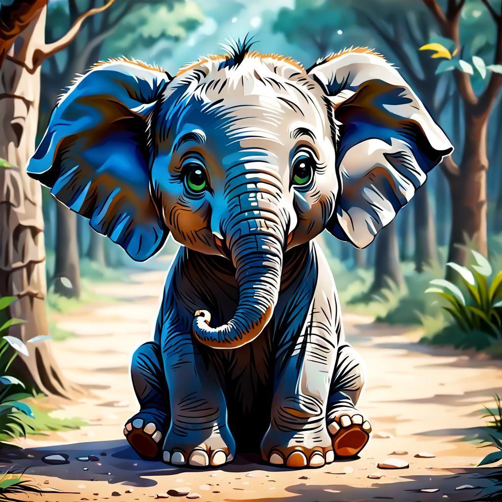 Adorable Cute Elephant Calf AI Art