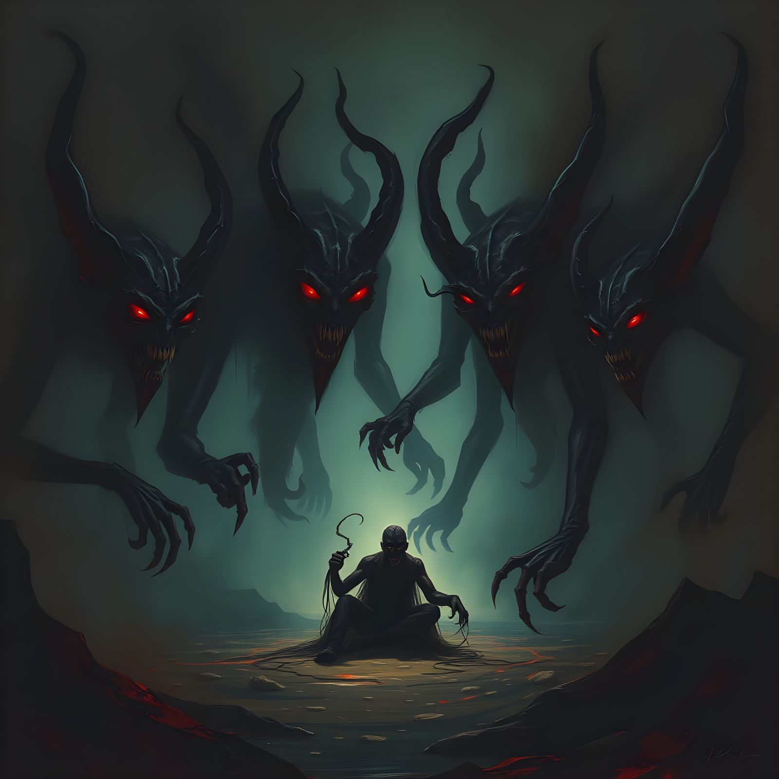 Dark Demons Claiming a Soul in Dark Fantasy Art