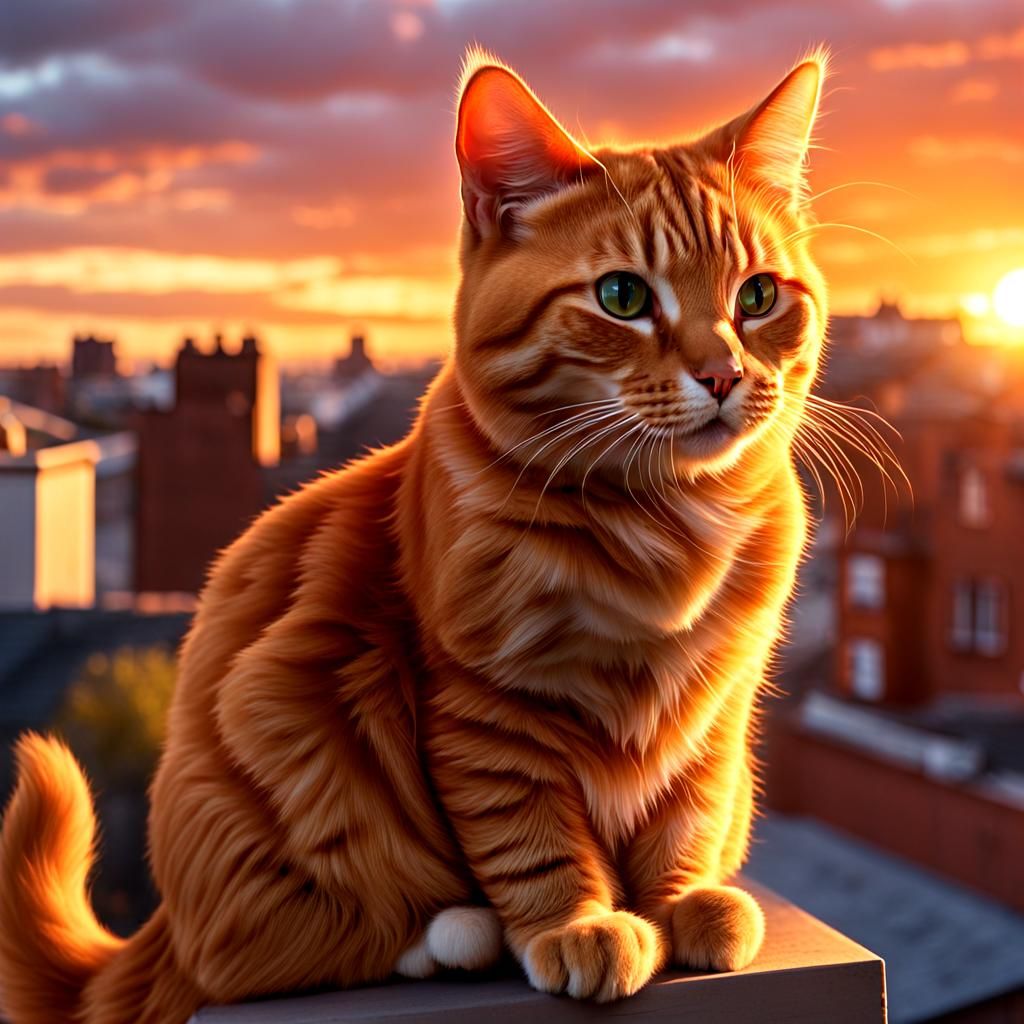 Ginger Cat's Sunset Serenade in Warm Hues