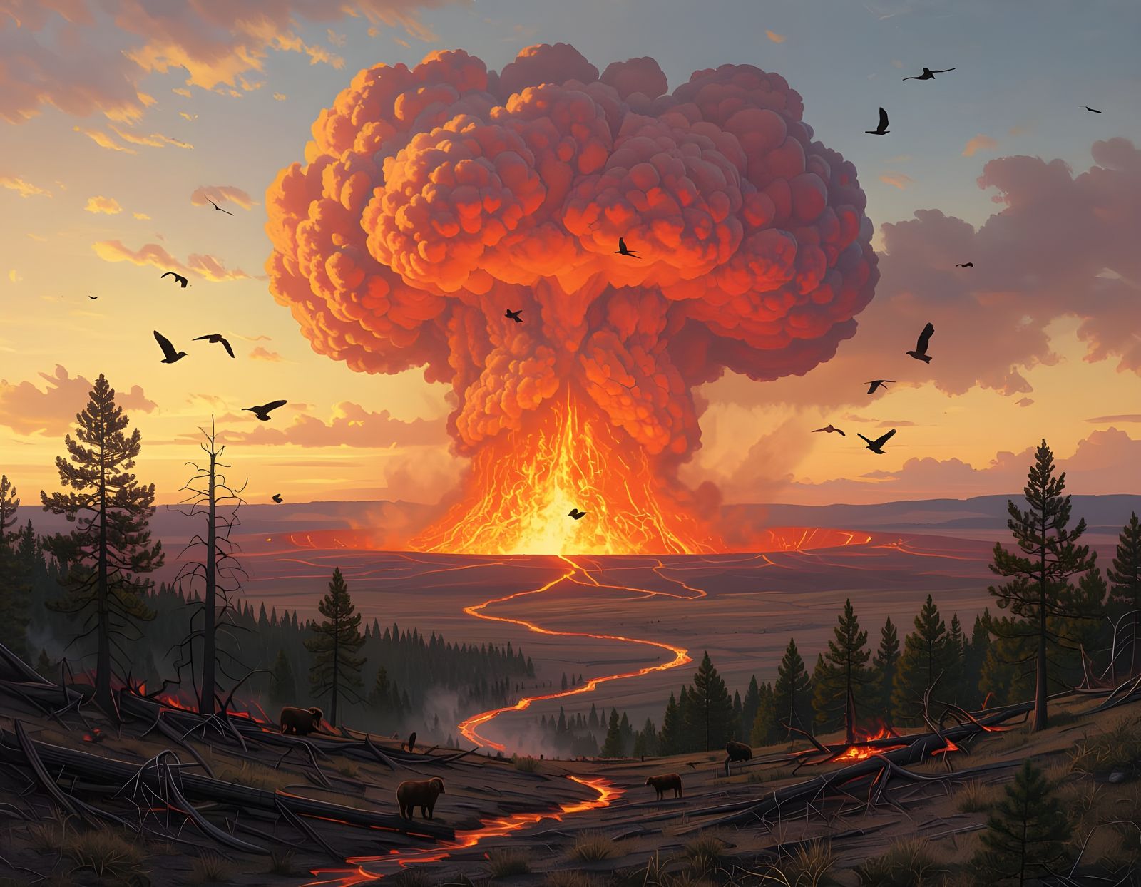 Yellowstone Super Volcano Eruption: Fiery Lava and Ash