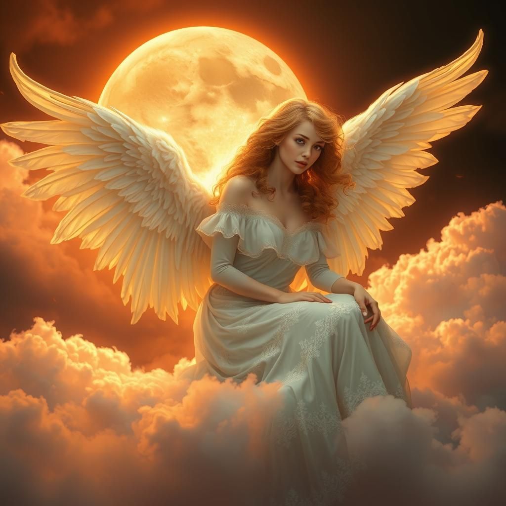 Golden Angel on Radiant Cloud in Dreamlike Style