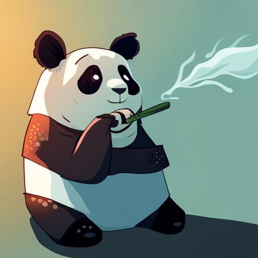 Anime Panda Smokes: Manga-Style Close-Up