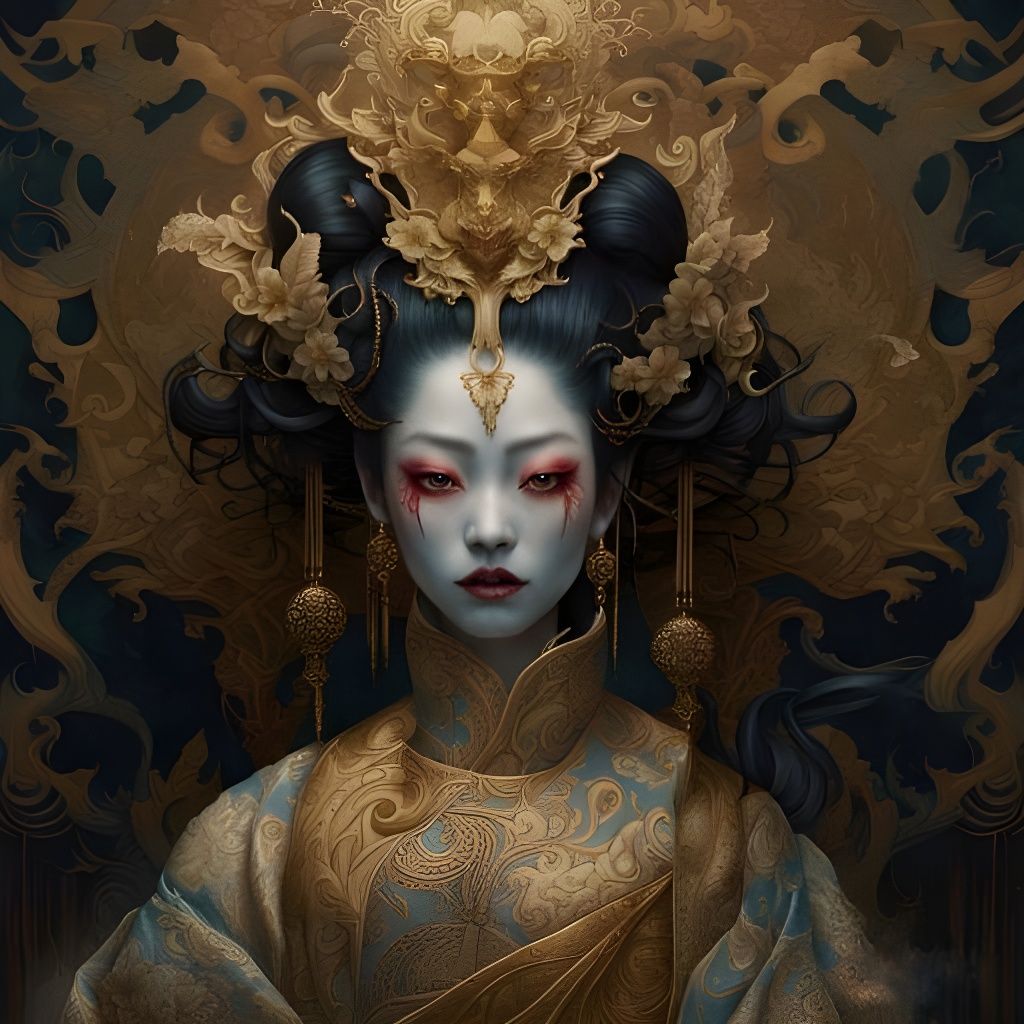 Intricate Vampire Geisha Spirit in Matte Painting