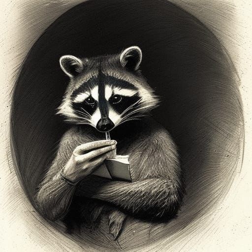 Raccoon Journalist in Horror Style