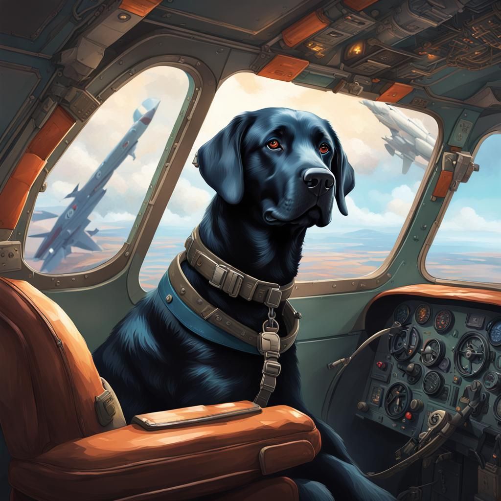 Labrador Dog Piloting F-16 in Hyperdetailed Portrait