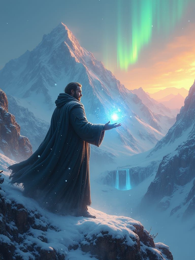 Cleric's Healing Spell on Snowy Mountainside