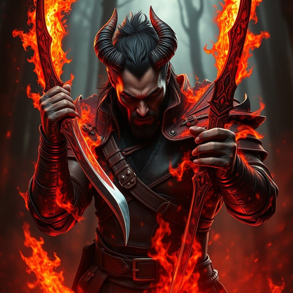 Cyberpunk-Inspired Demon Hunter in a Fiery Inferno