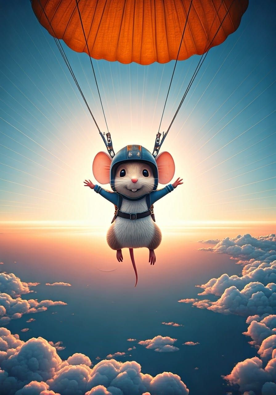 Mouse Skydiving in Pixar-style 3D Animation