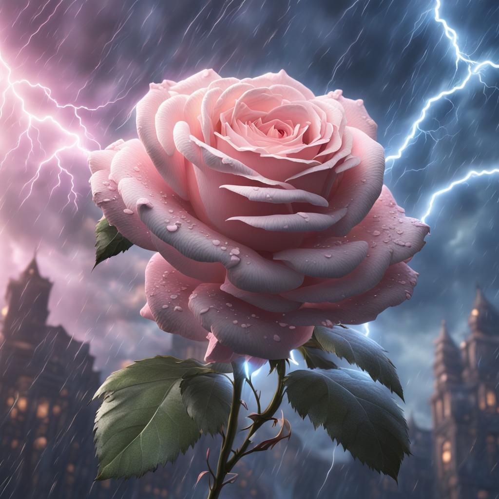 Pastel Rose with Lightning: Detailed Matte Painting