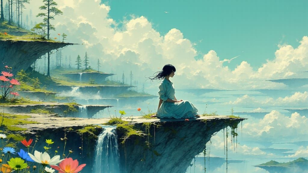 Surreal Floating Landscape with Crystal Bubbles