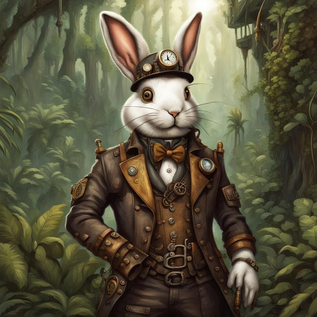 Steampunk Rabbit Soldier in Jungle Environment