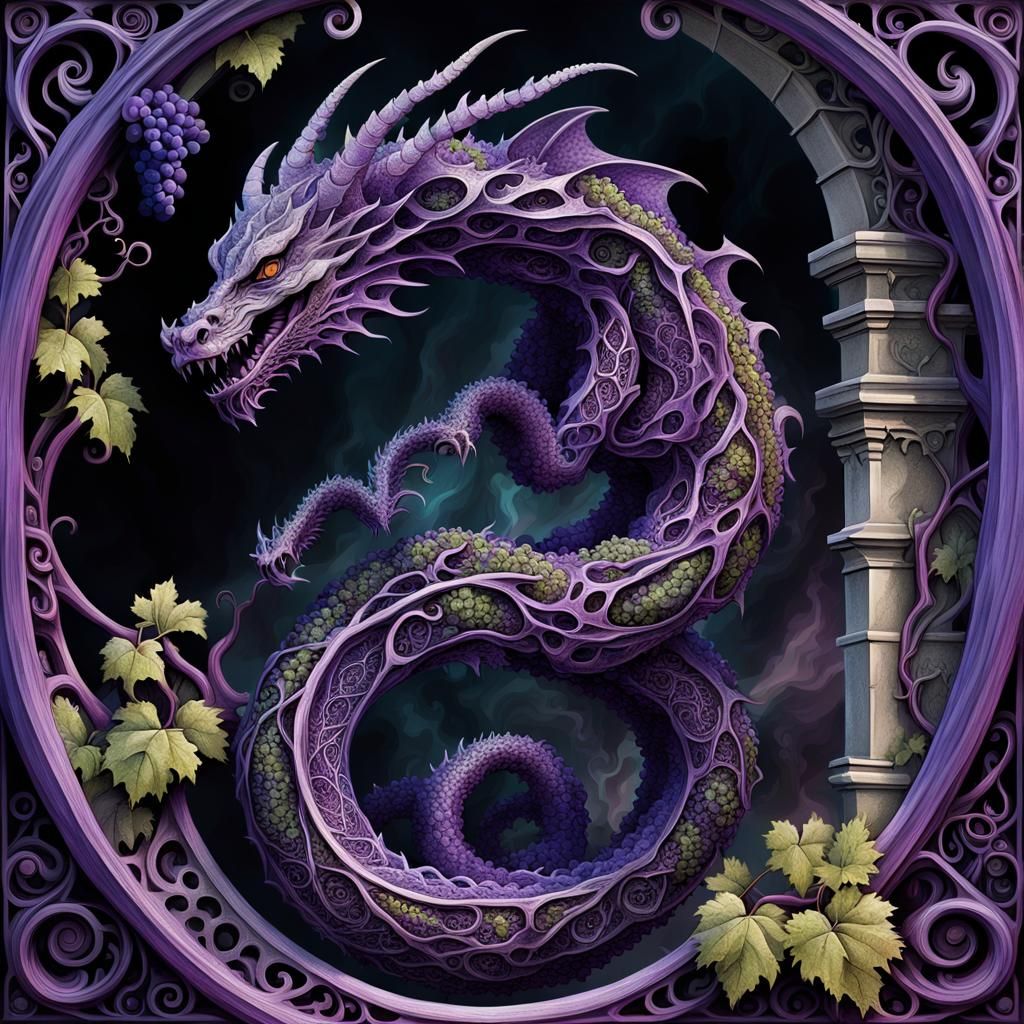 Gothic Grapevine Dragon with Filigree and Smoke