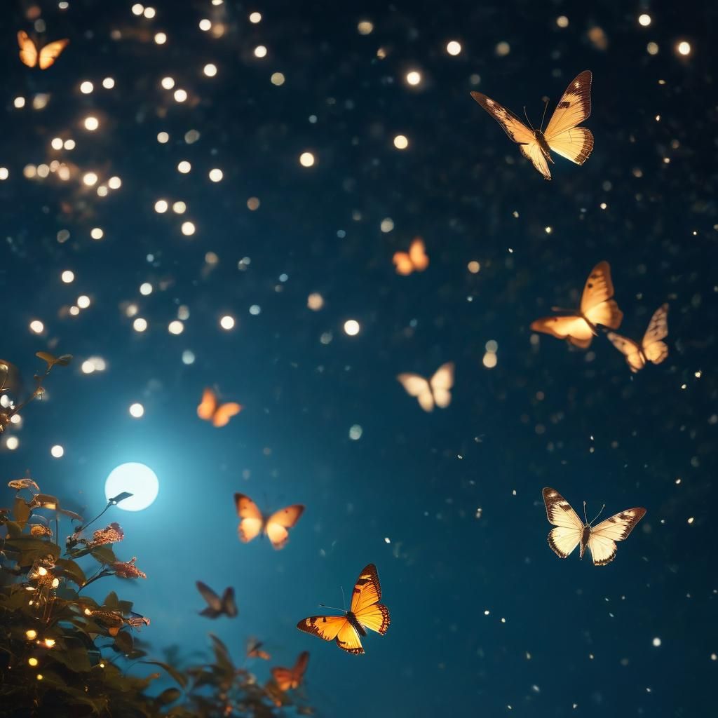 Magical Realism: Butterflies Dance in Moonlit Sky