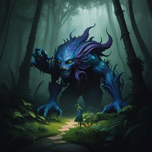 Monster Versus Fairies in Ethereal Jungle Fantasy