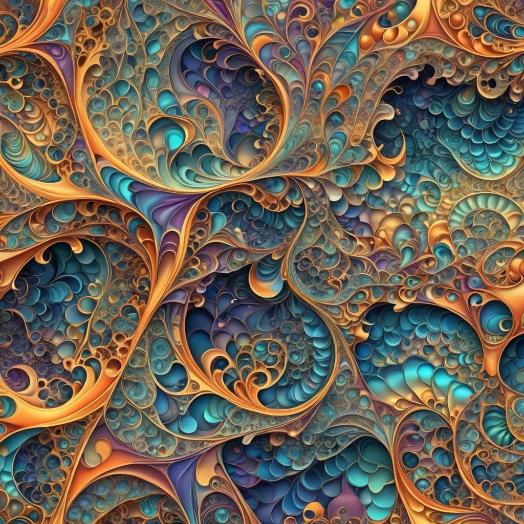 Iridescent Beach Fractal Art in Sunset Colors