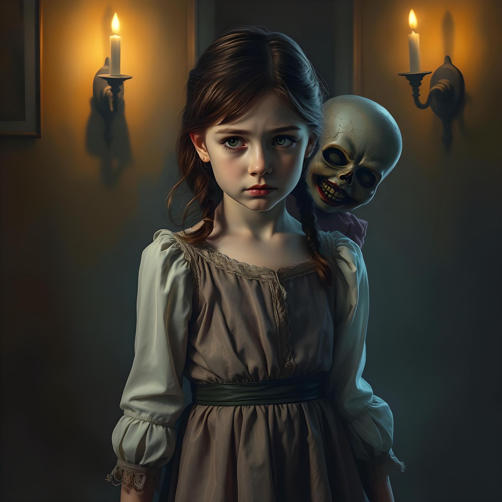 Macabre Horror Scene with Porcelain Doll