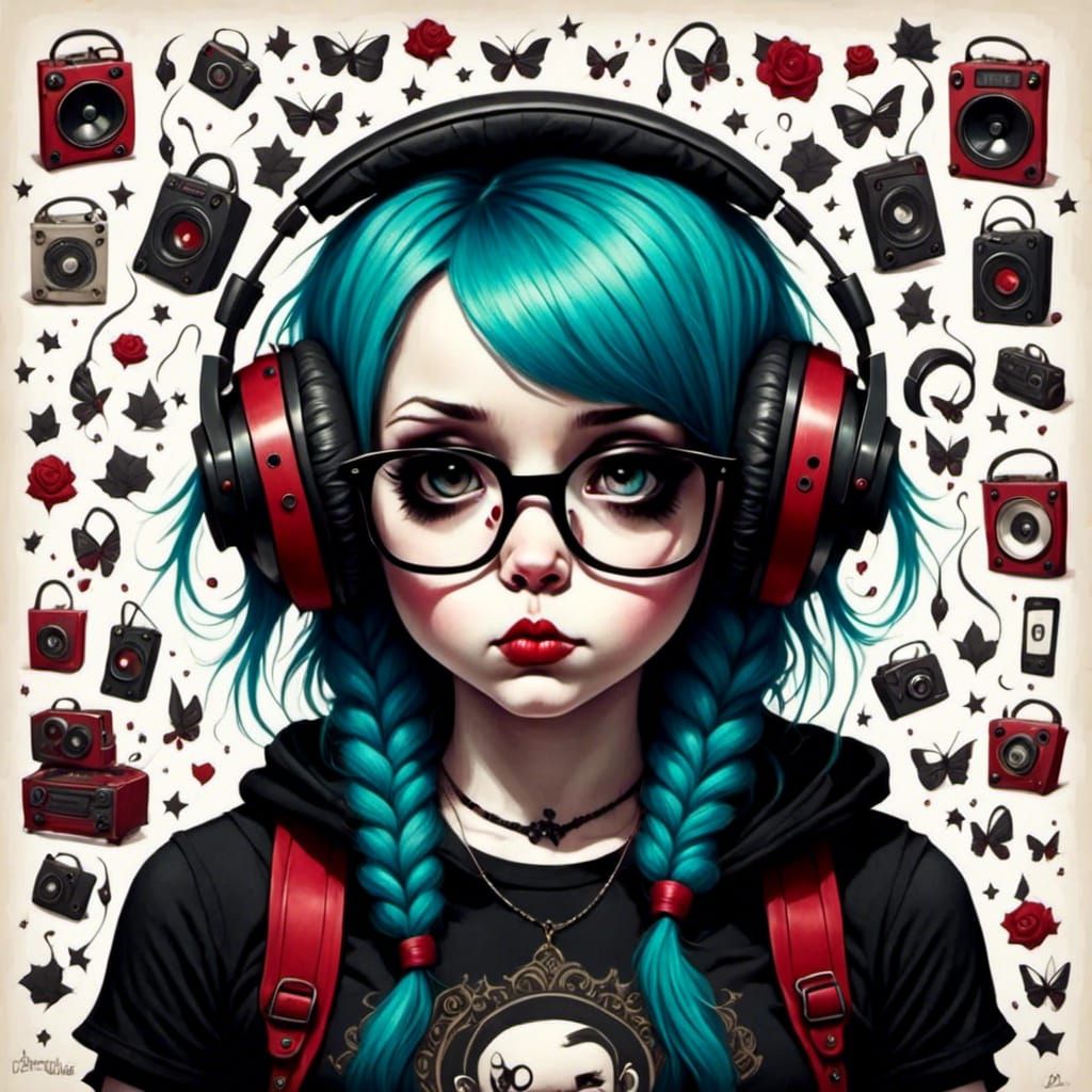 Gothic Emo Girl Portrait in Mark Ryden Style