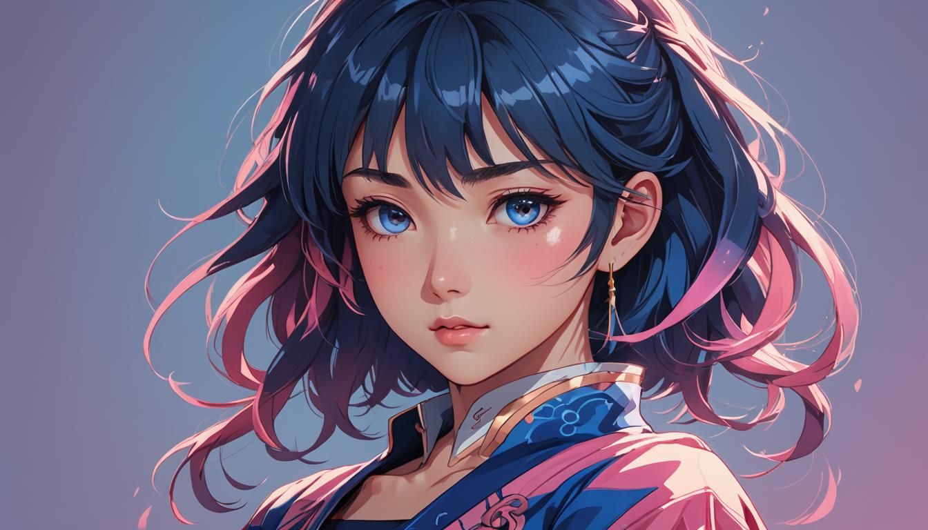 Confident Anime Woman in Cel-Shaded Style