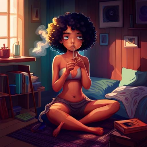 Cute Hippie Girl Smoking, Lyrical Abstraction Style