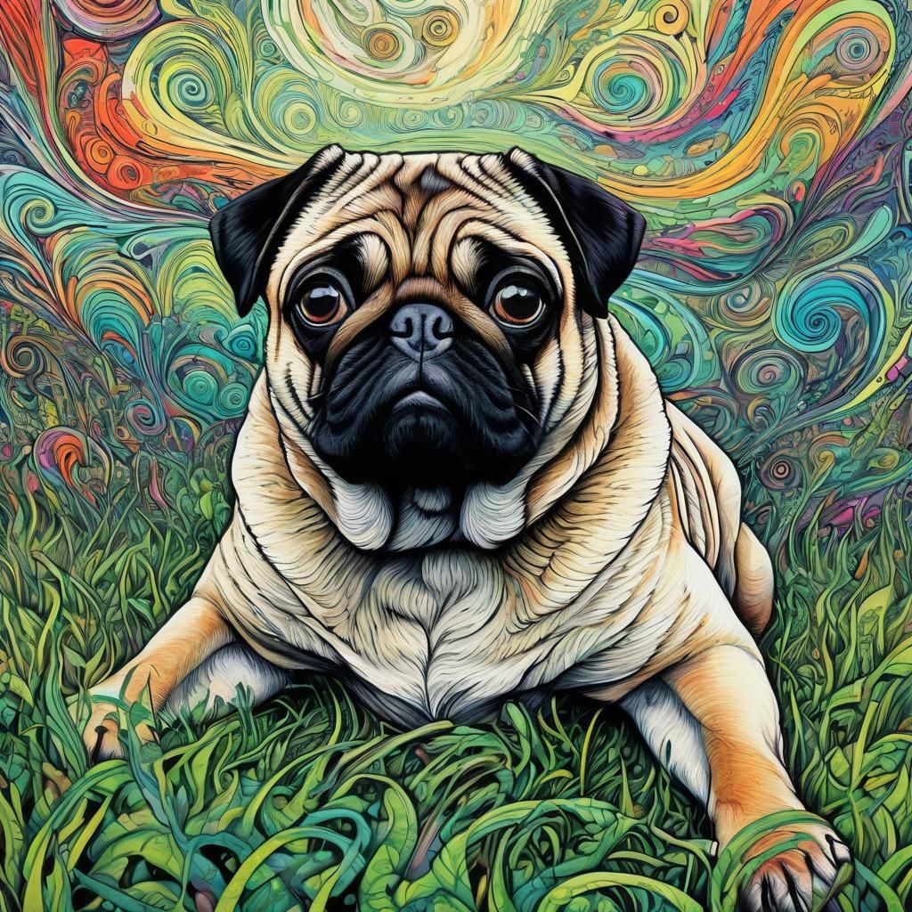 Psychedelic Pug Gazing at Vortex of Color