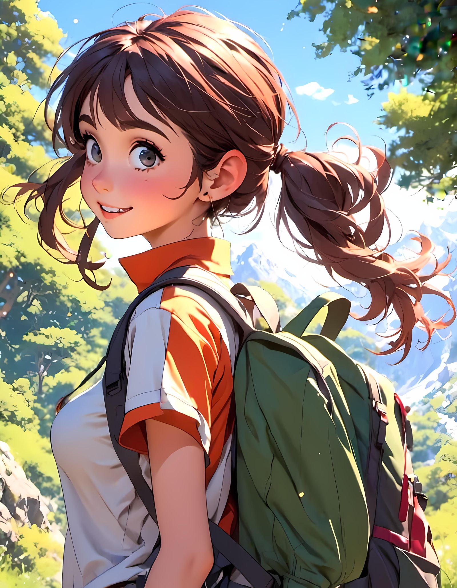 Anime Girl Backpacking in the Mountains