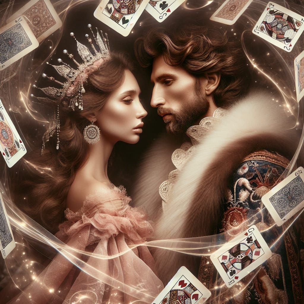 Regal Couple Emerge from Enchanted Playing Cards in a Whimsi...