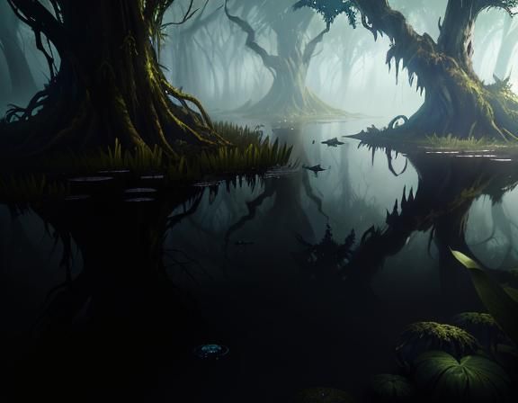 Bullywug in Misty Swamp with Cinematic Lighting