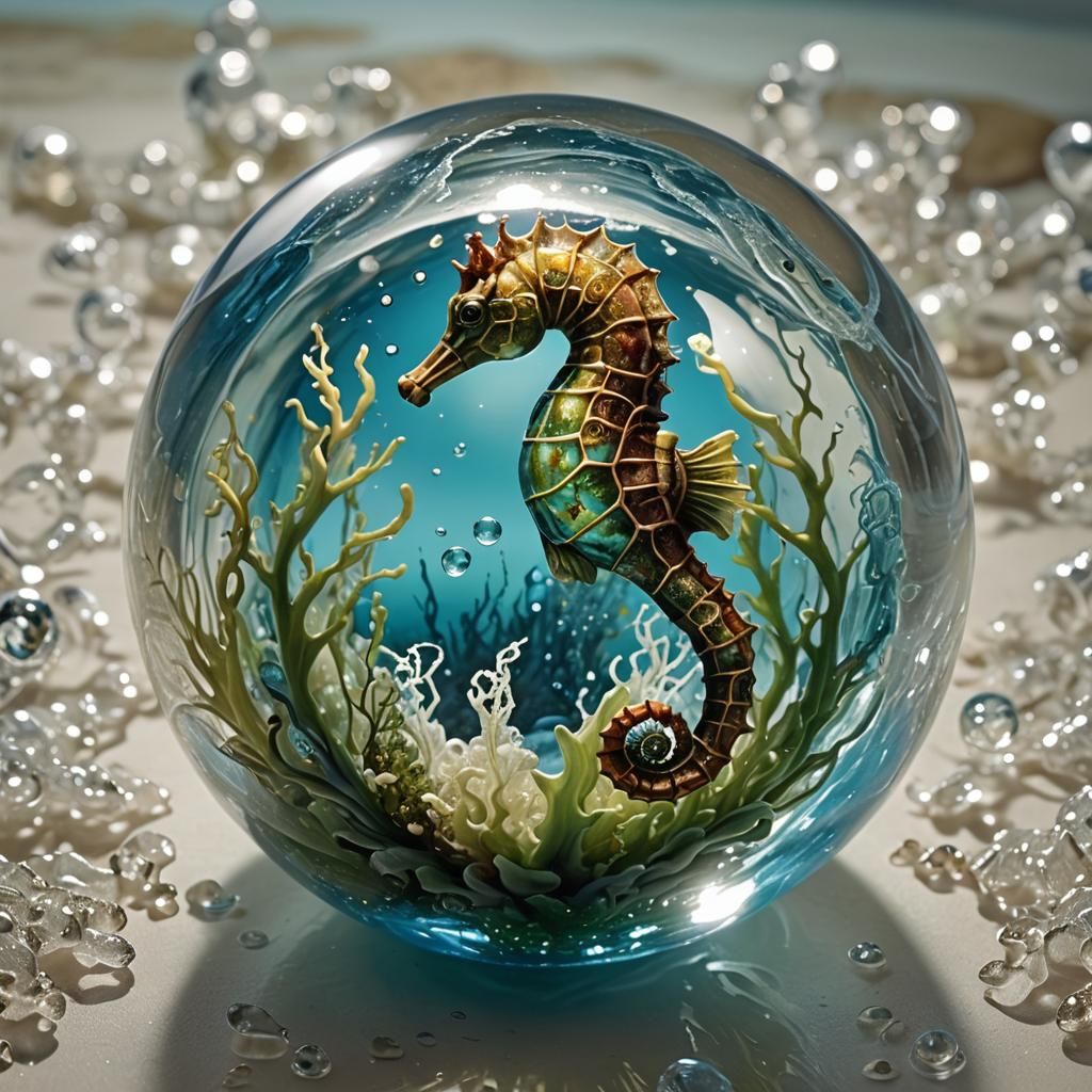 Glass Orb Seahorse Paperweight: Vibrant Glass Art