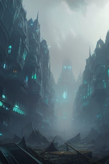 Crystal City in Sunny Clouds: Dark Fantasy Art