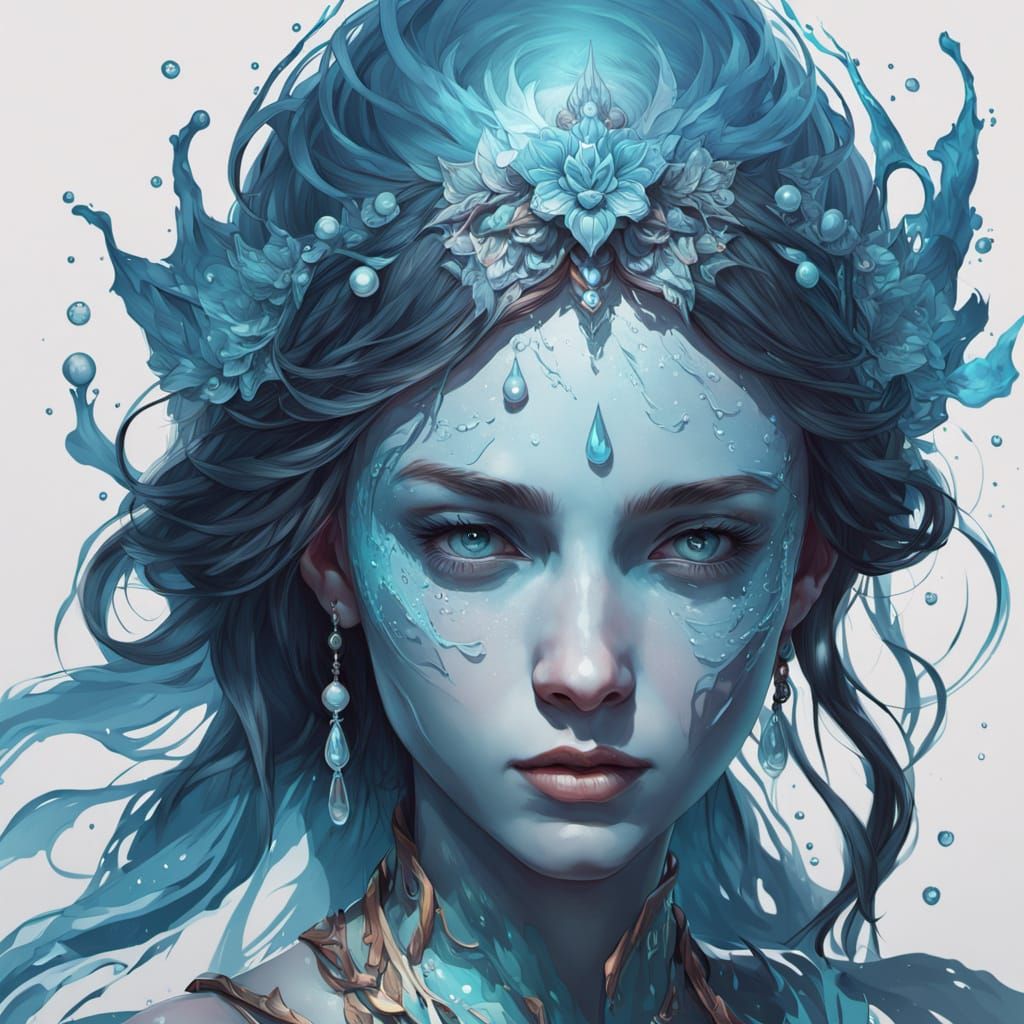 Surreal Water Goddess in Opulent Classical Dress