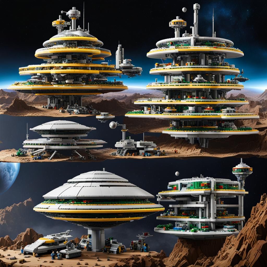 Lego Space Colony Concept Art in Aetherpunk Style